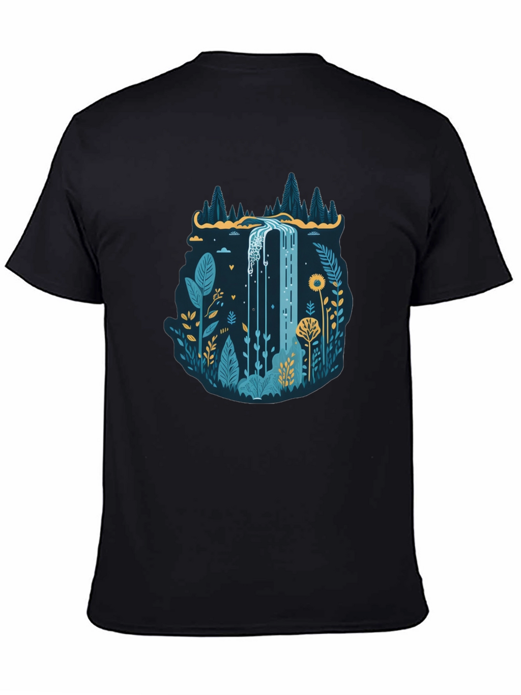 Nature Waterfall Graphic Black T-Shirt