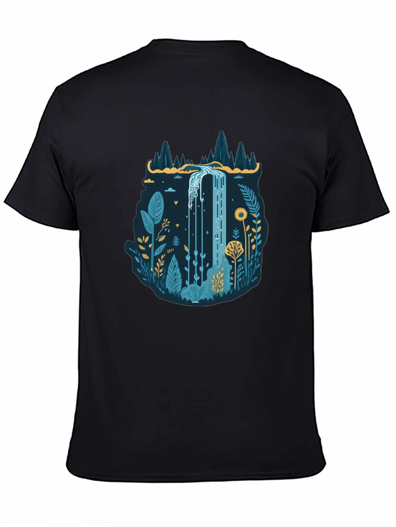 Nature Waterfall Graphic Black T-Shirt