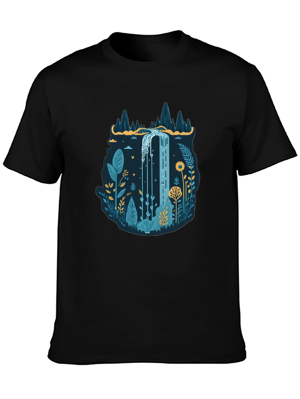 Nature Waterfall Graphic Black T-Shirt