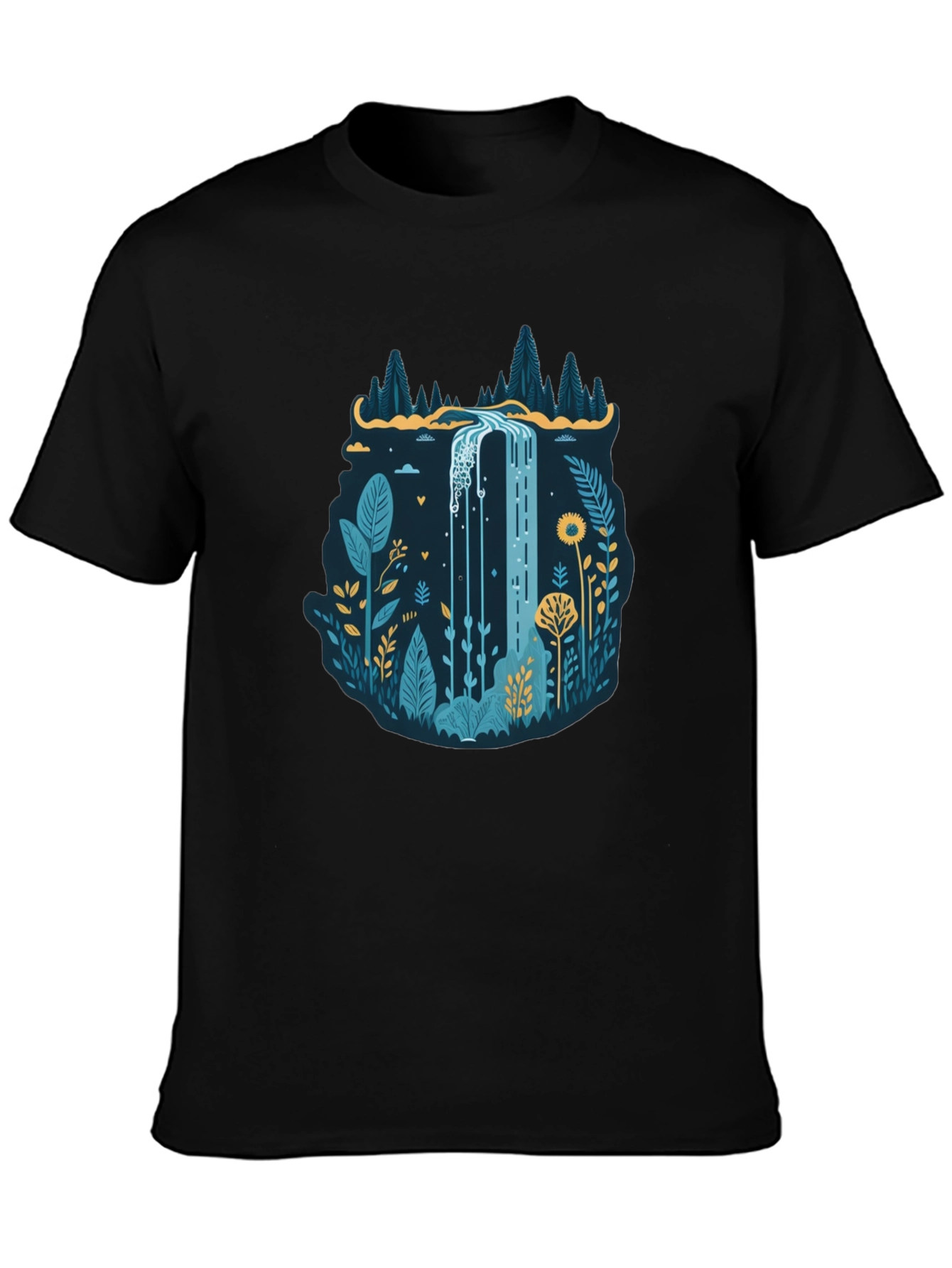 Nature Waterfall Graphic Black T-Shirt