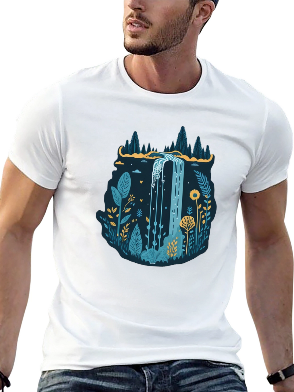 Nature Waterfall Graphic Black T-Shirt