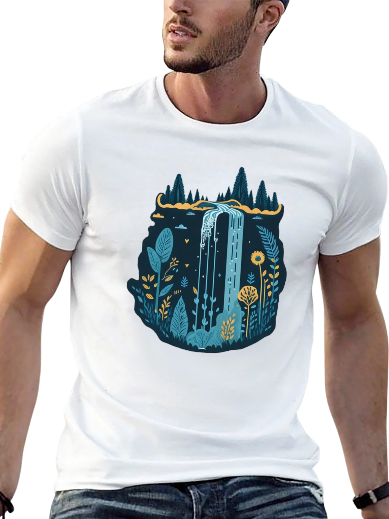 Nature Waterfall Graphic Black T-Shirt