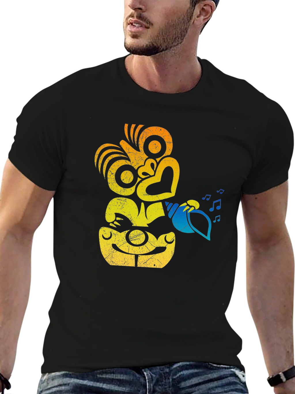 Retro Tiki Musician Graphic T-Shirt