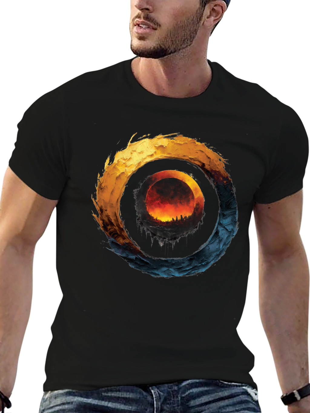 Fire and Ice Graphic T-Shirt - Unique Design