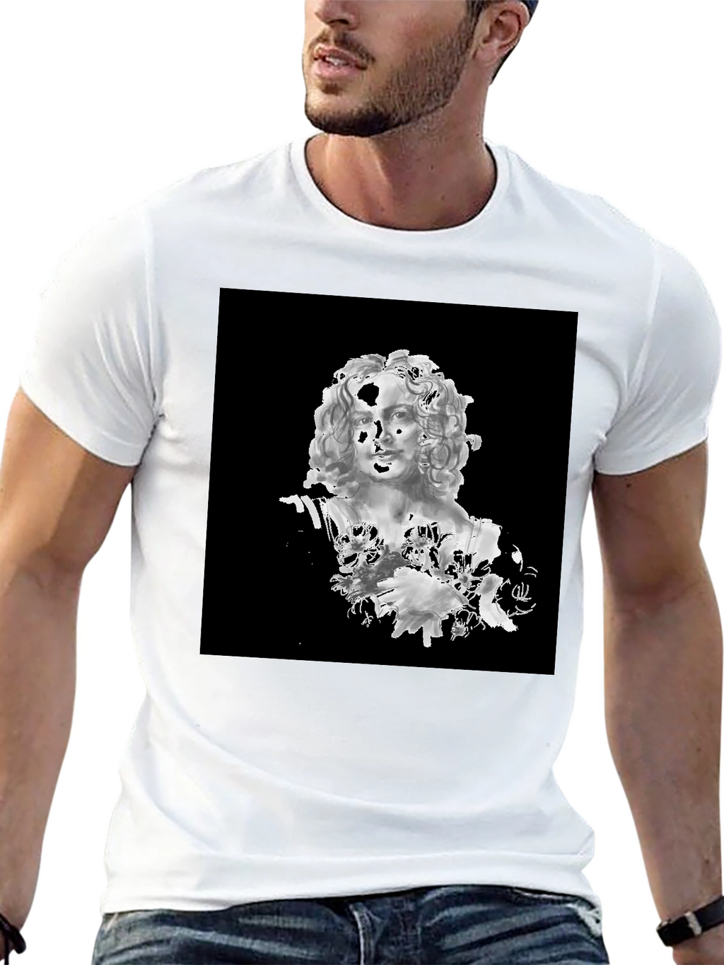 Black T-Shirt with Bust Art Graphic