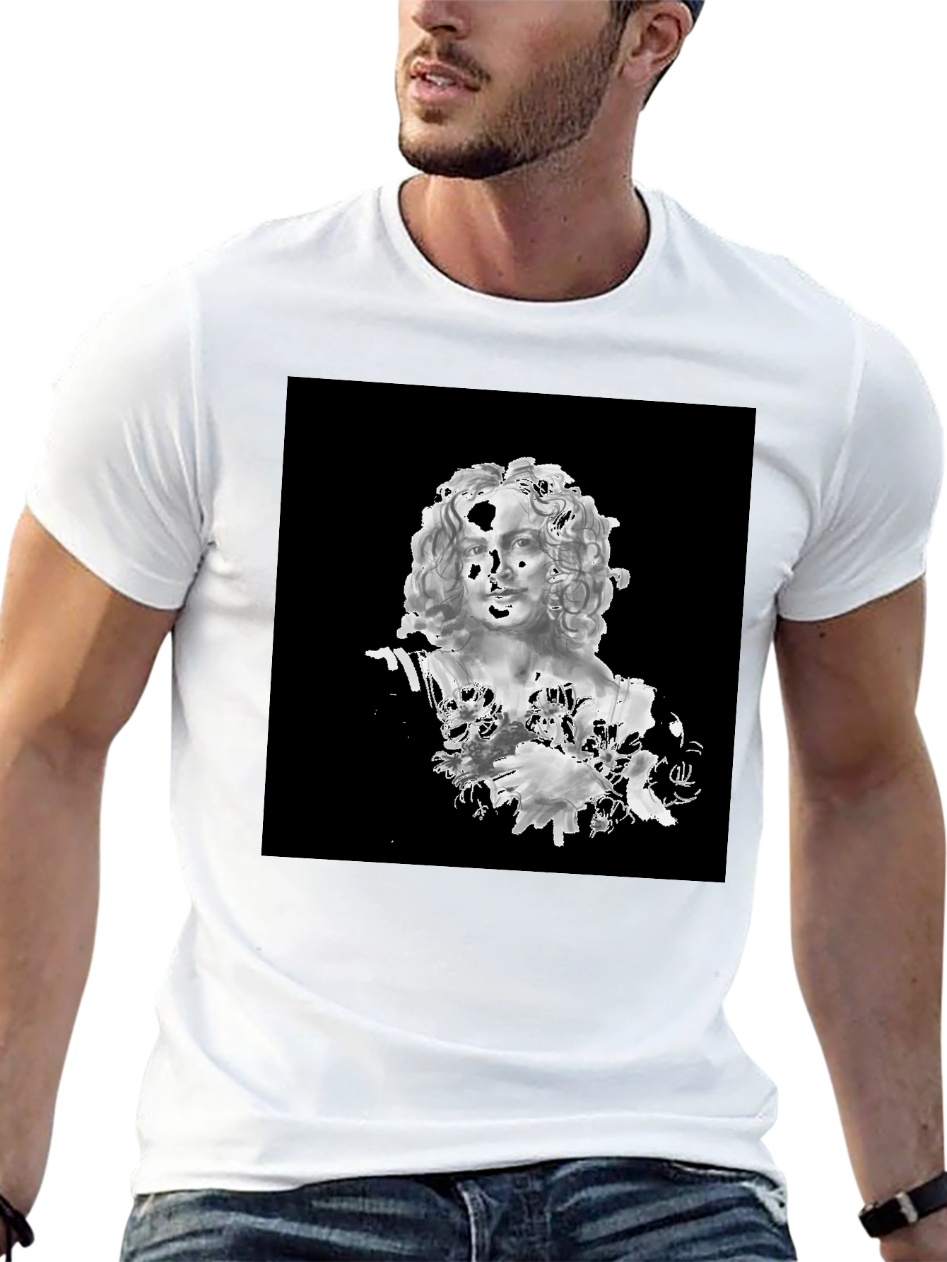 Black T-Shirt with Bust Art Graphic