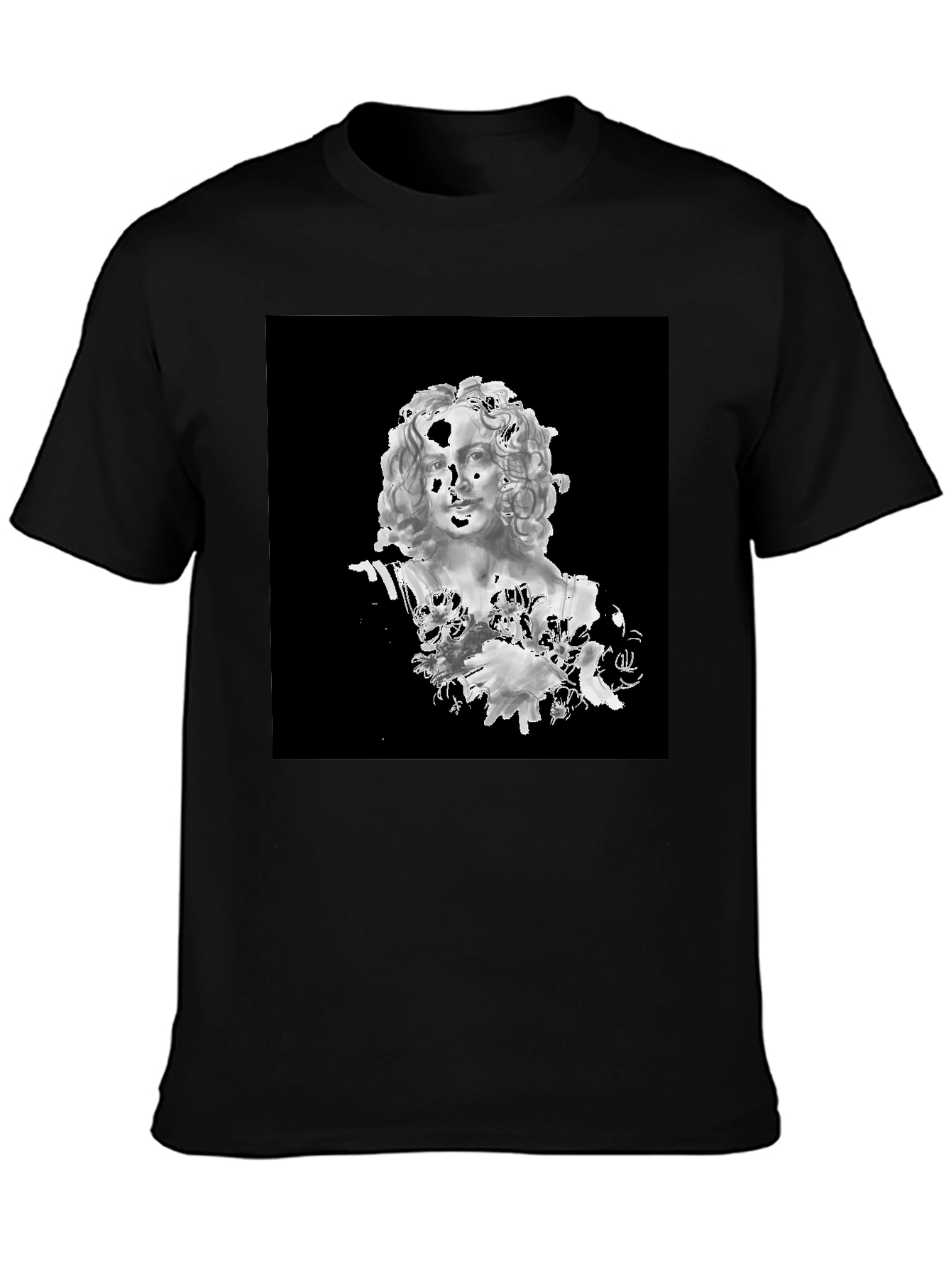 Black T-Shirt with Bust Art Graphic