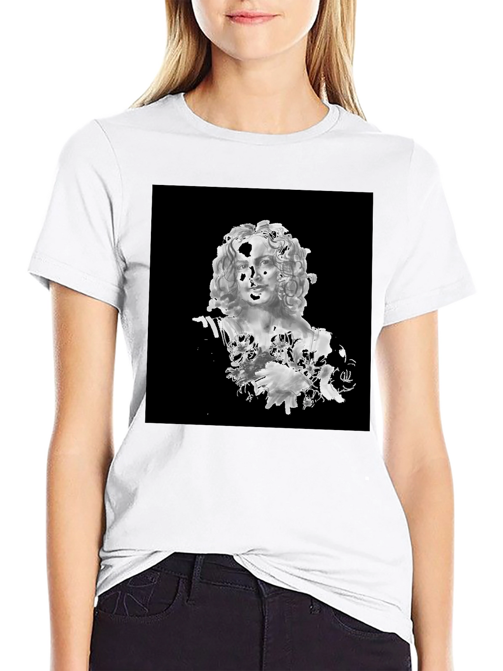 Black T-Shirt with Bust Art Graphic