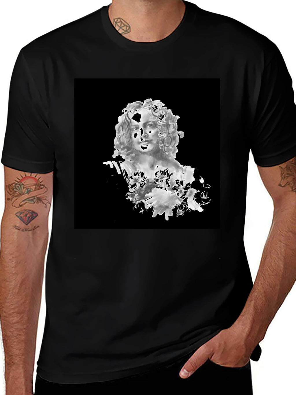 Black T-Shirt with Bust Art Graphic