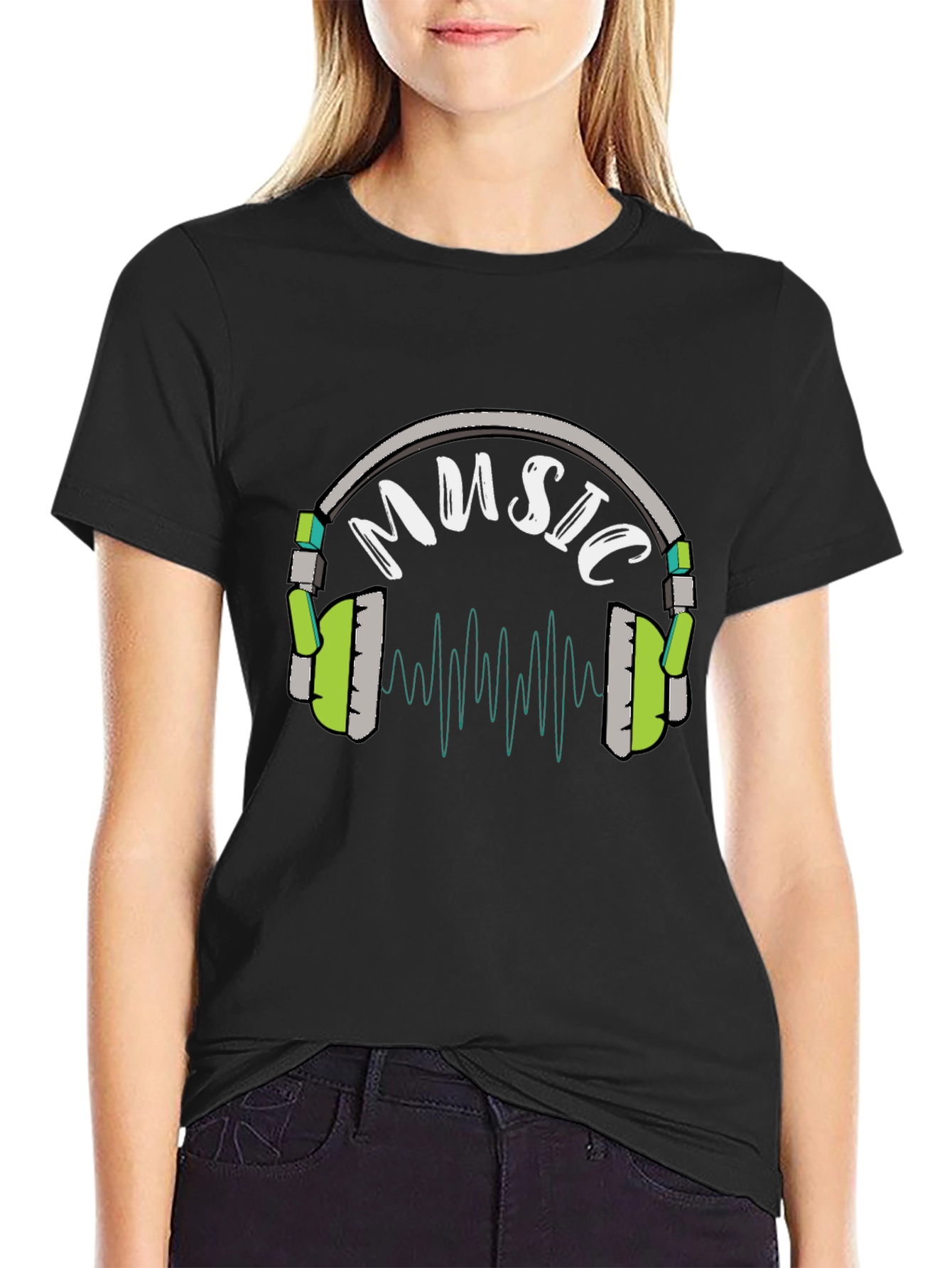 Music Headphone Graphic Black T-Shirt