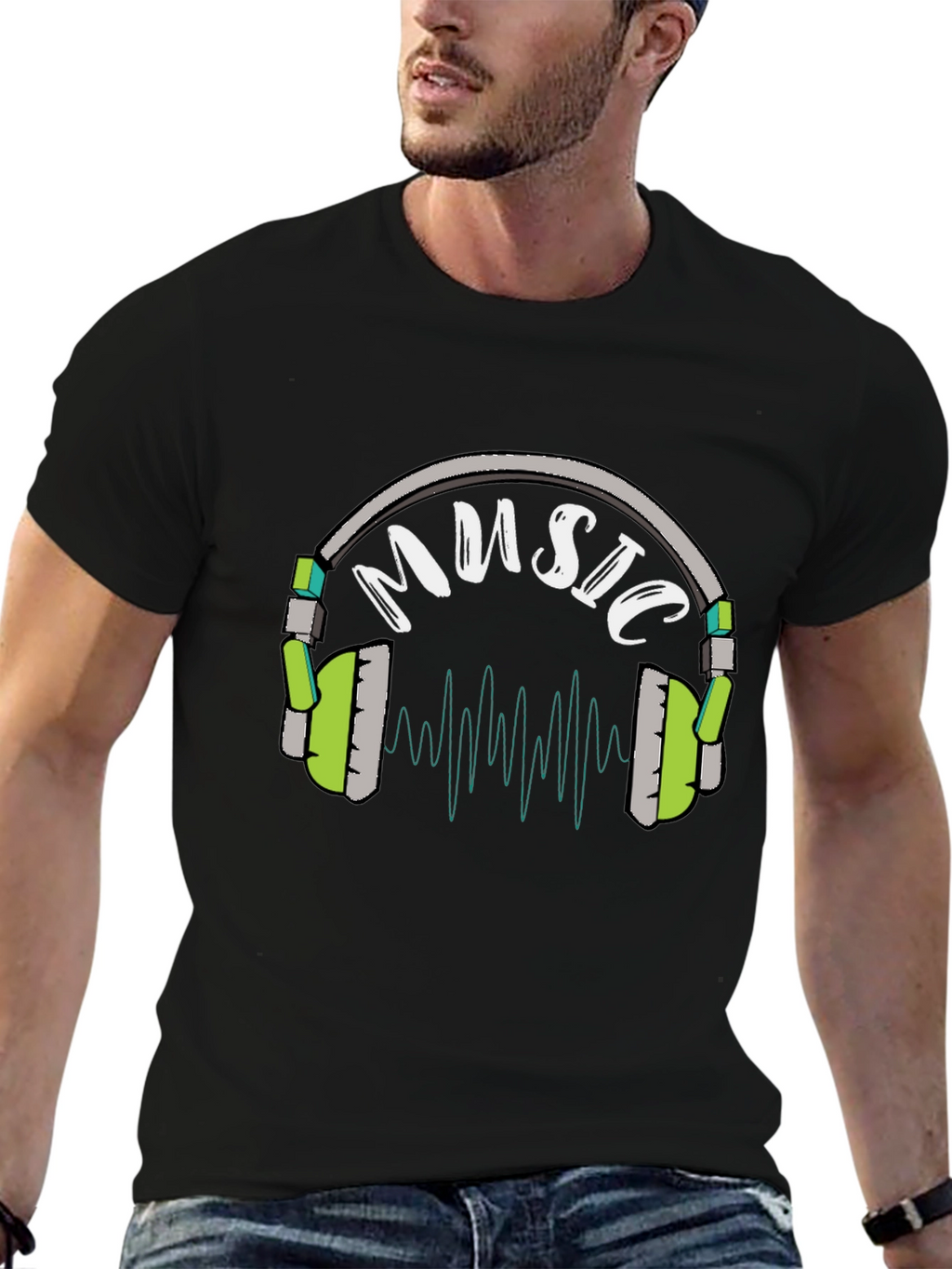 Music Headphone Graphic Black T-Shirt