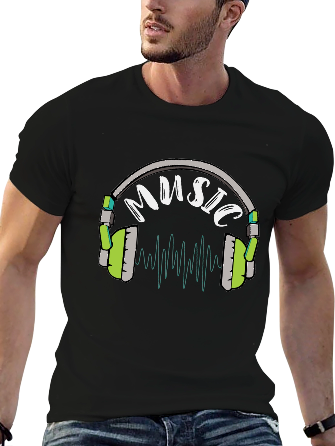 Music Headphone Graphic Black T-Shirt