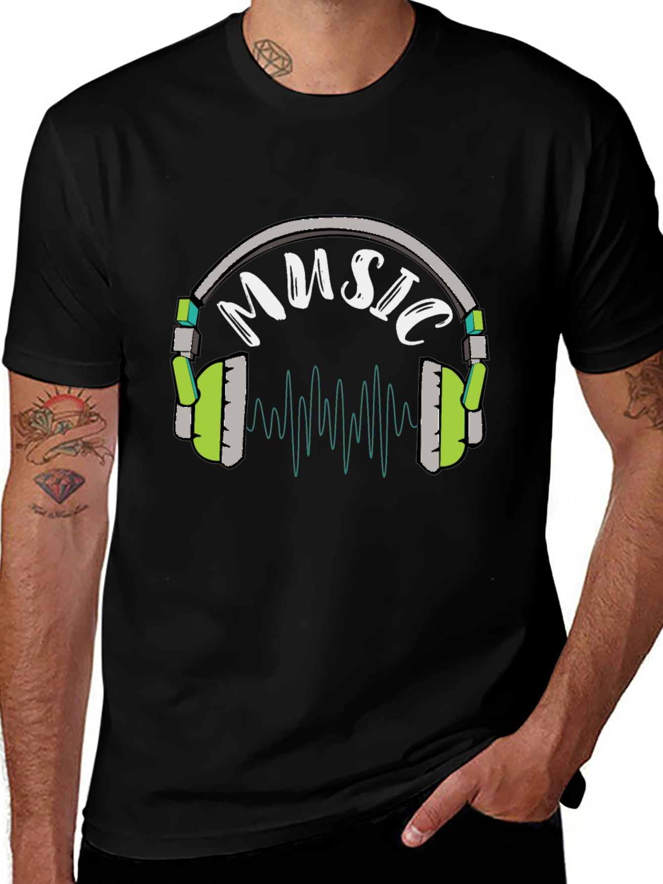 Music Headphone Graphic Black T-Shirt