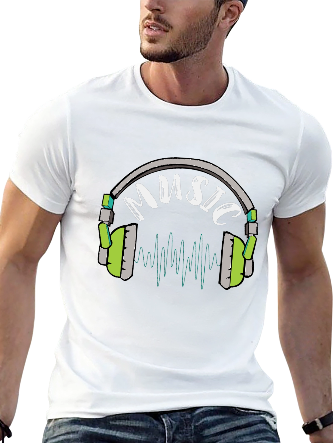 Music Headphone Graphic Black T-Shirt