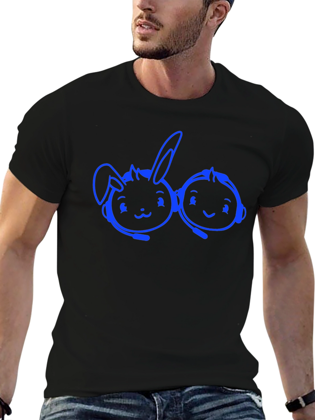 Cartoon Gaming Duo T-Shirt - Black
