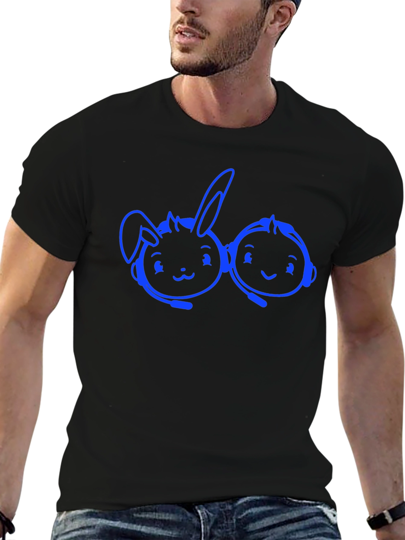 Cartoon Gaming Duo T-Shirt - Black