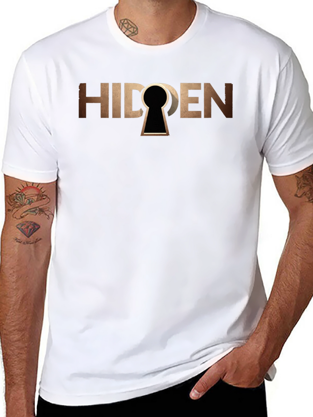 Hidden Keyhole Graphic T-Shirt - Black