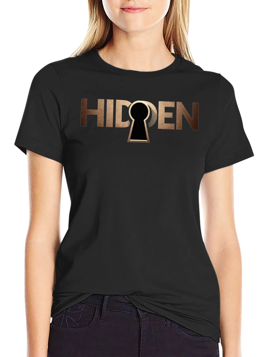 Hidden Keyhole Graphic T-Shirt - Black