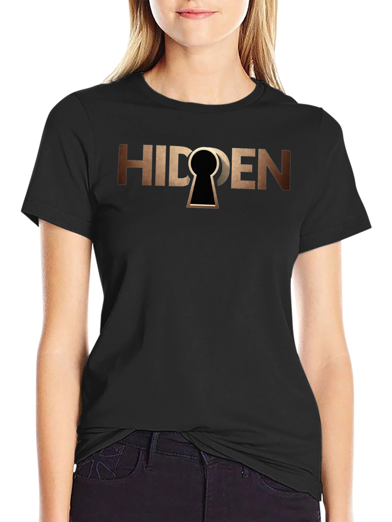 Hidden Keyhole Graphic T-Shirt - Black