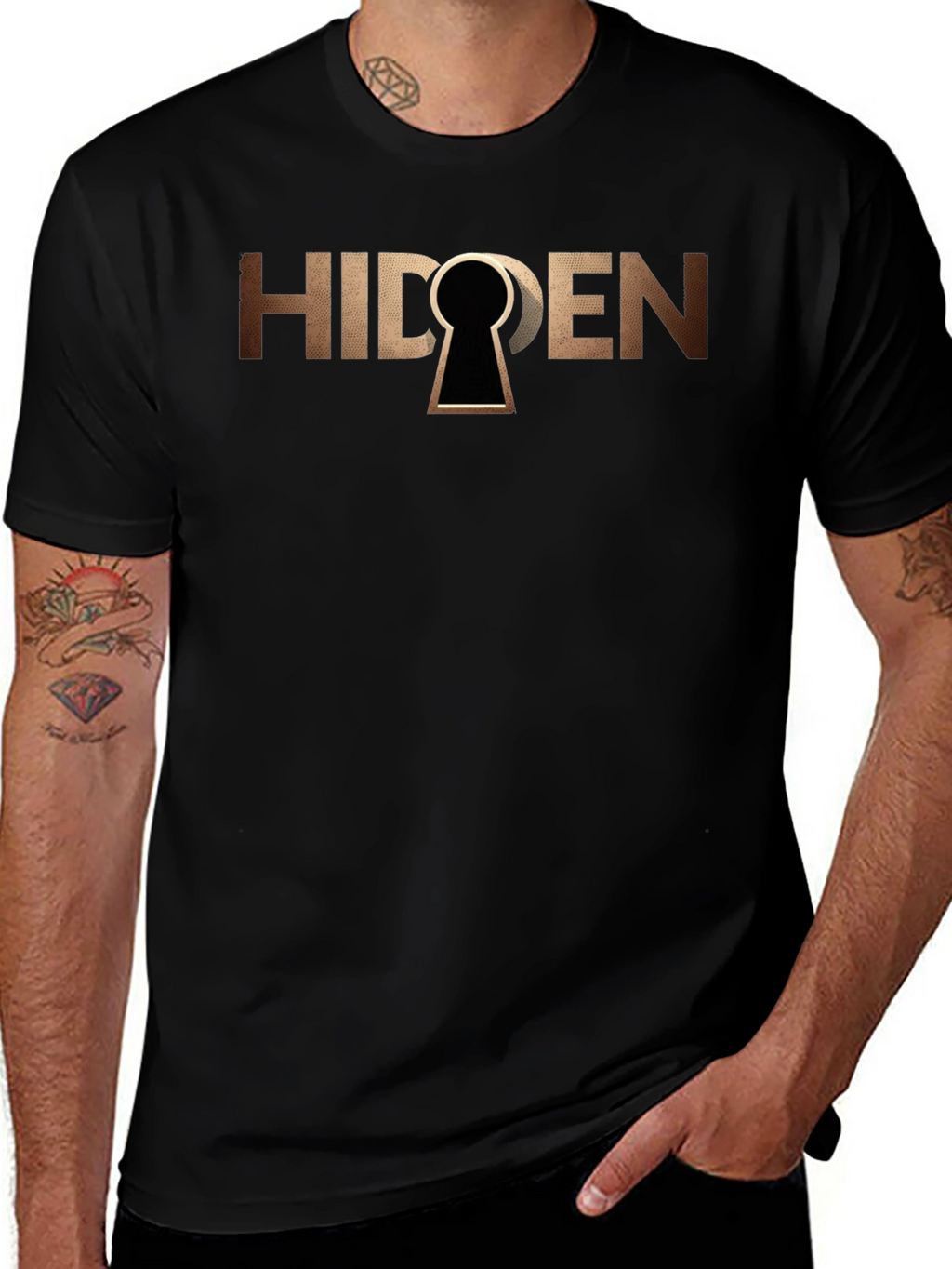 Hidden Keyhole Graphic T-Shirt - Black