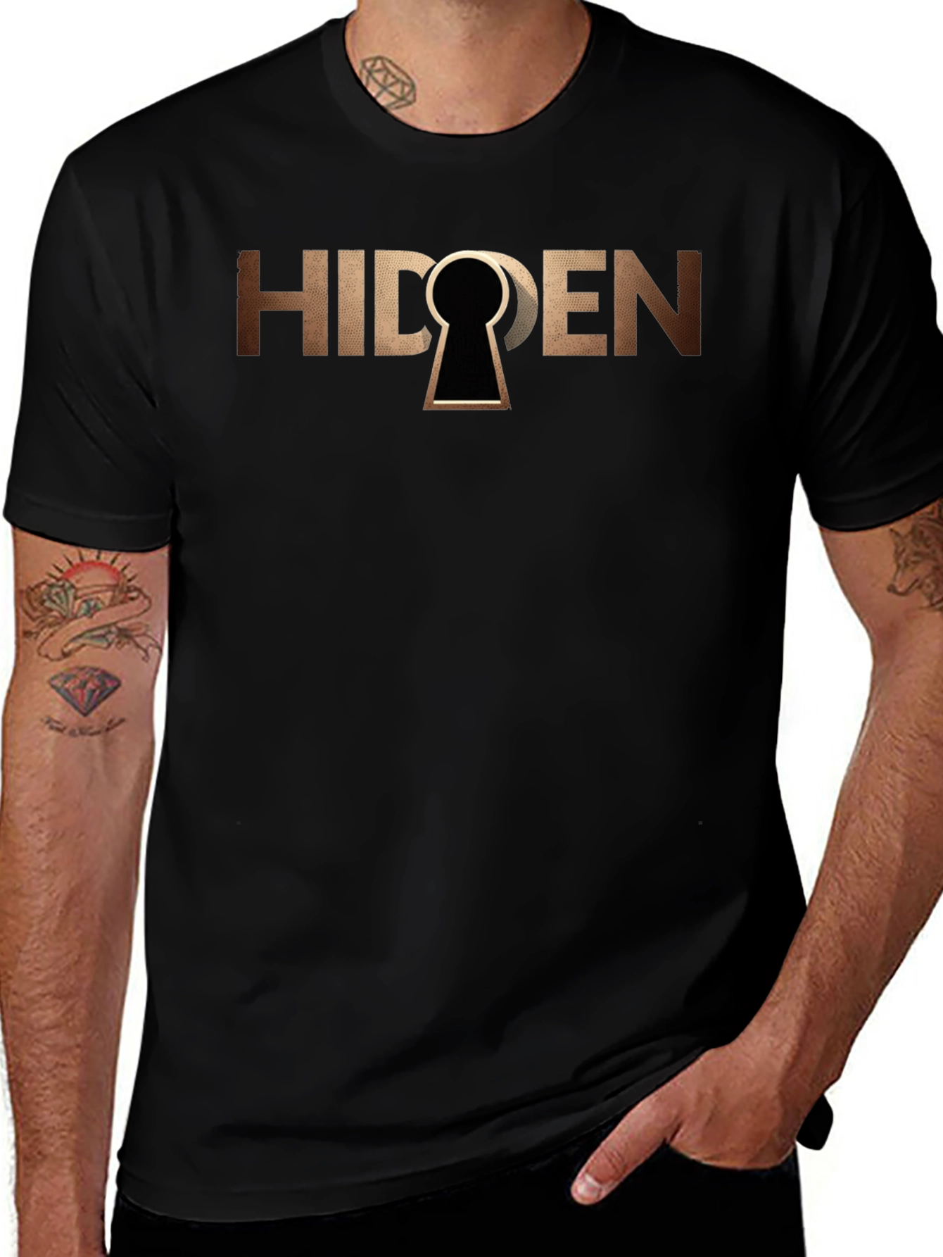 Hidden Keyhole Graphic T-Shirt - Black