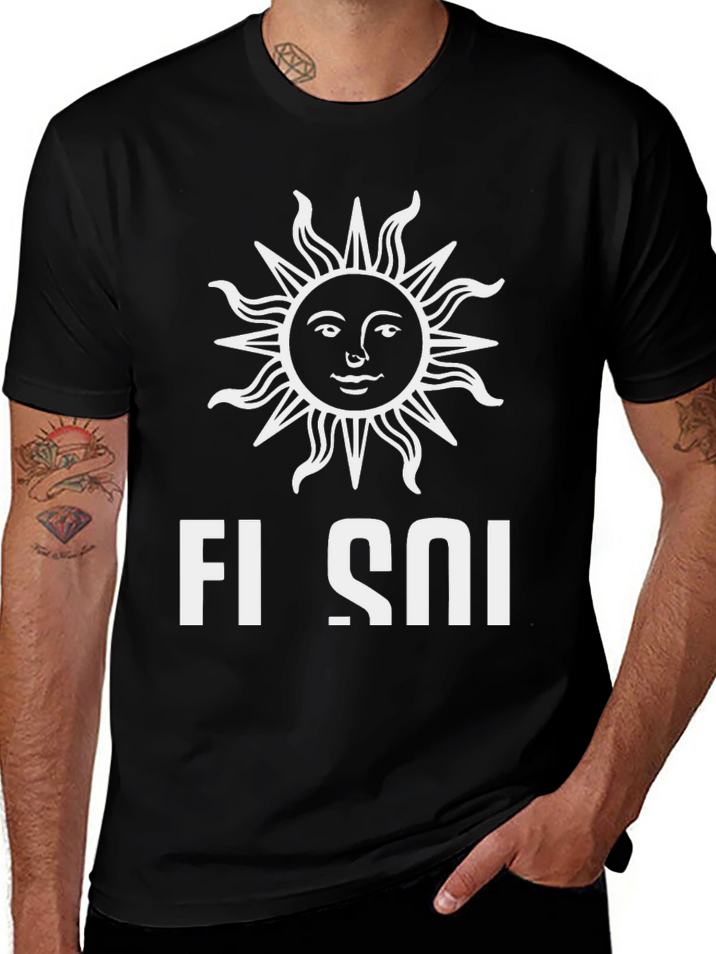 Stylish Black T-Shirt with Sun Graphic Design