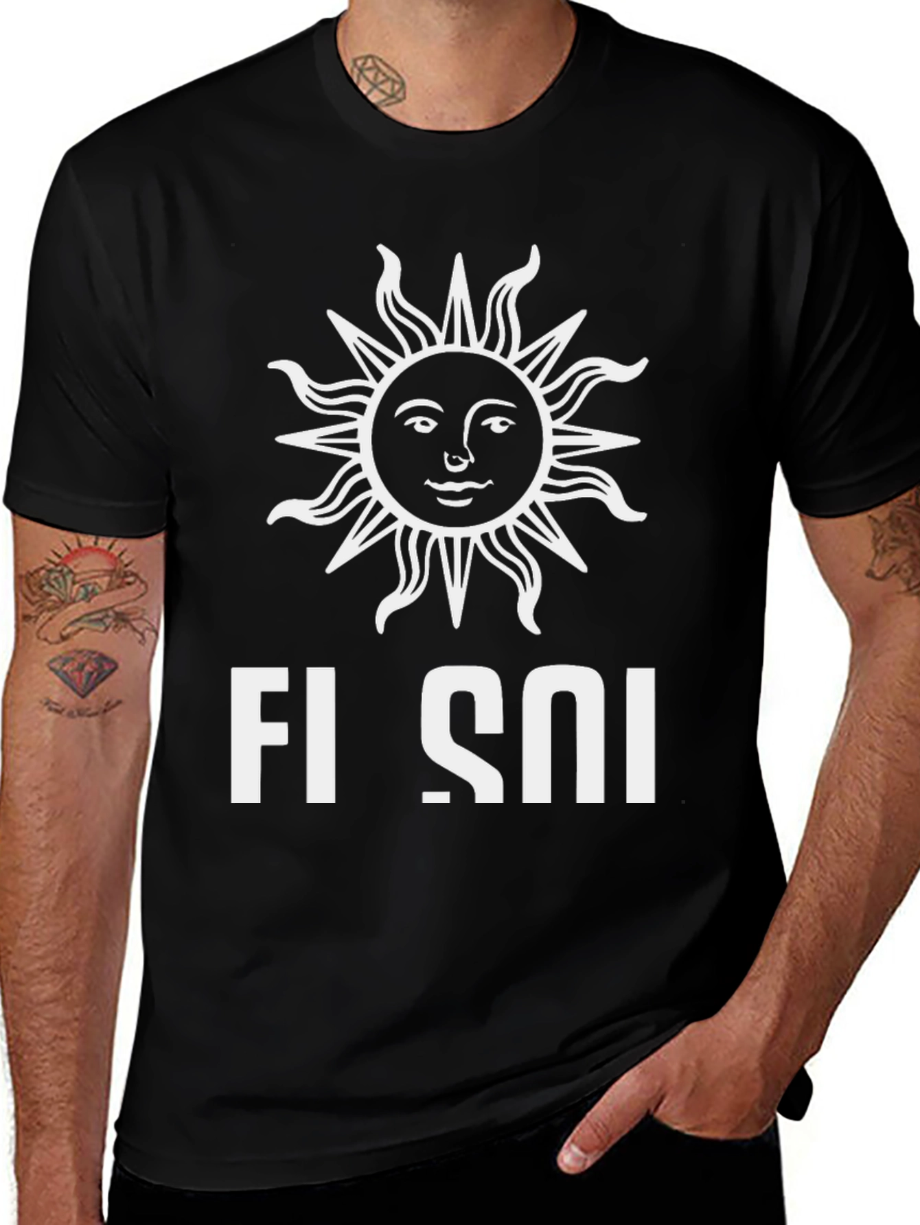 Stylish Black T-Shirt with Sun Graphic Design