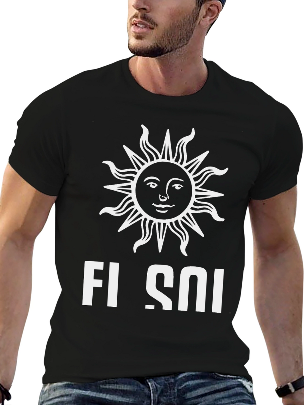 Stylish Black T-Shirt with Sun Graphic Design