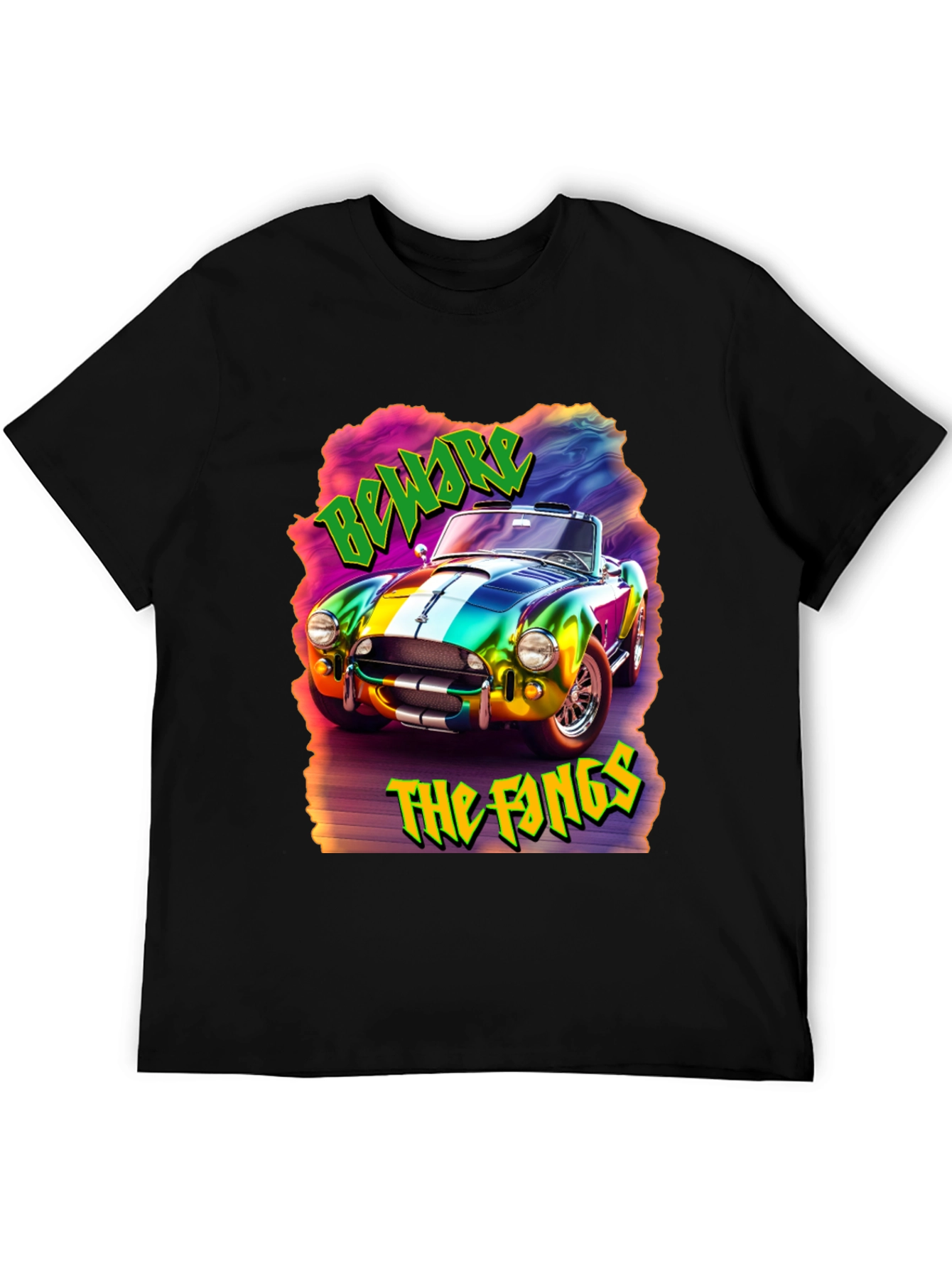 Beware the Fangs Graphic T-Shirt - Colorful Car Design