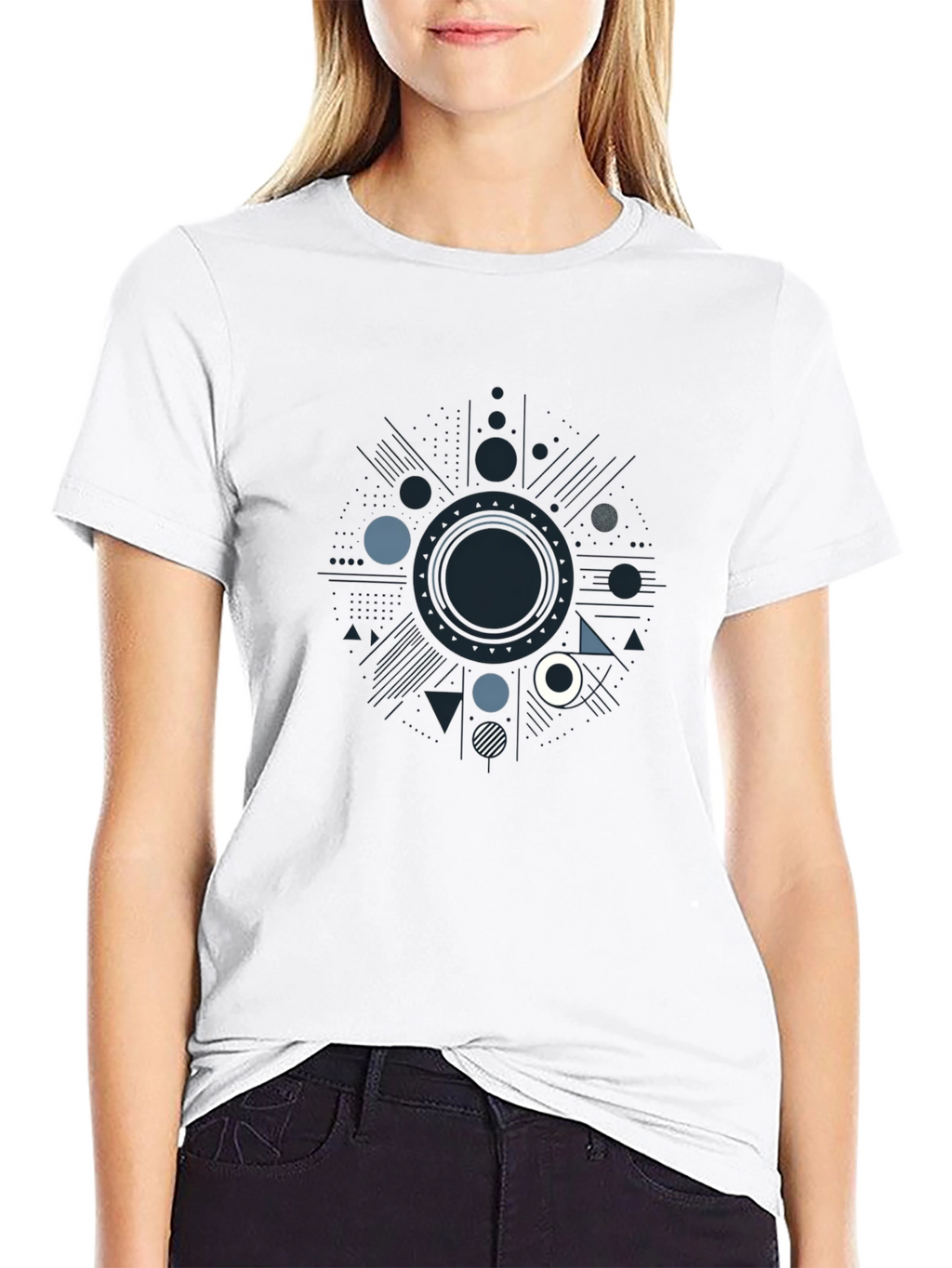Geometric Patterned Black T-Shirt