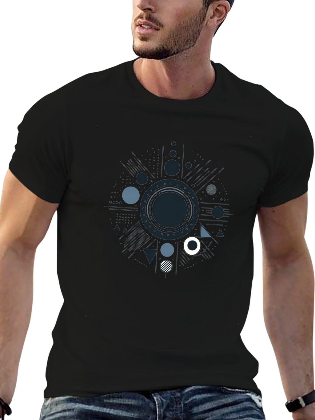 Geometric Patterned Black T-Shirt