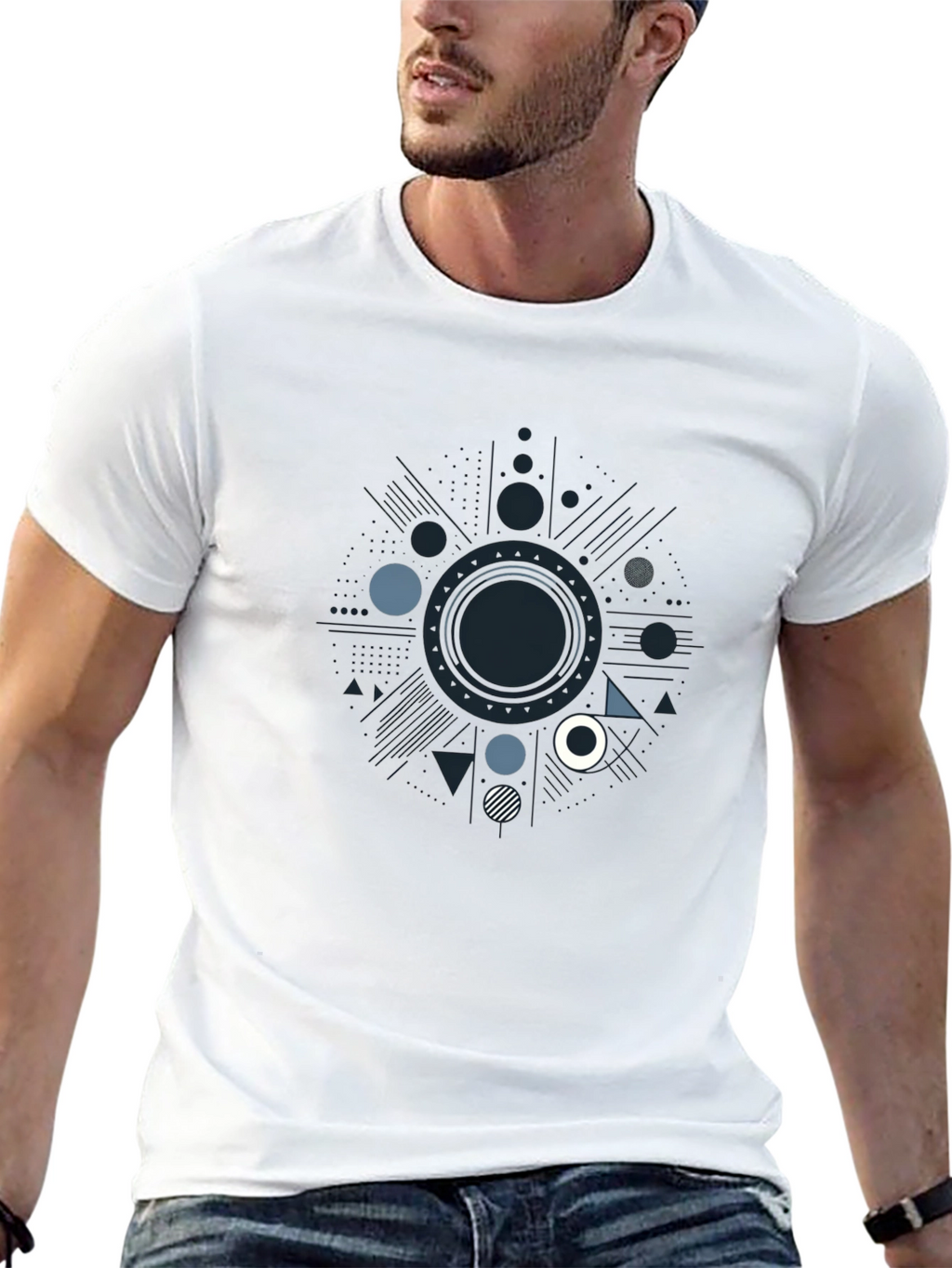 Geometric Patterned Black T-Shirt