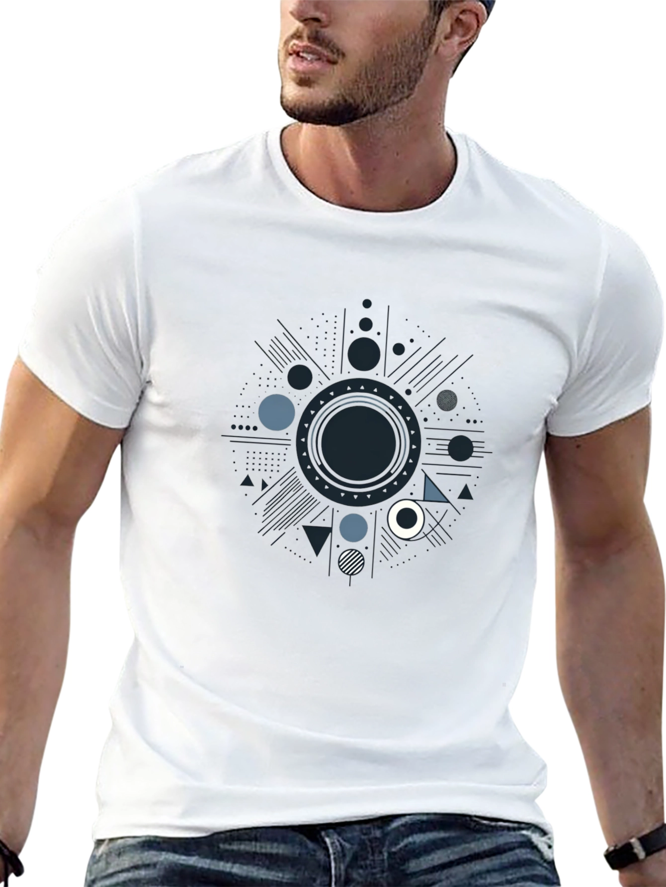 Geometric Patterned Black T-Shirt