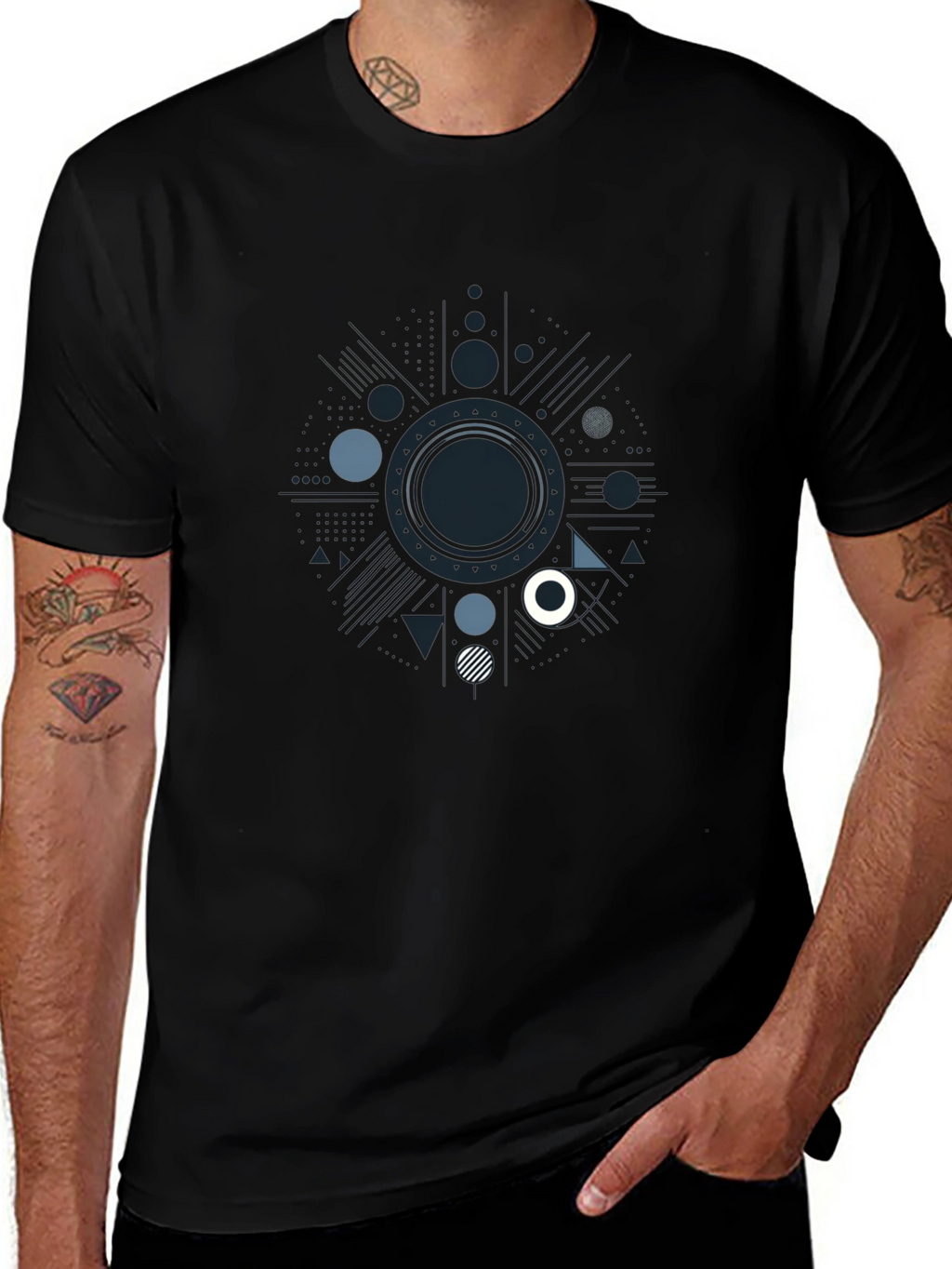 Geometric Patterned Black T-Shirt