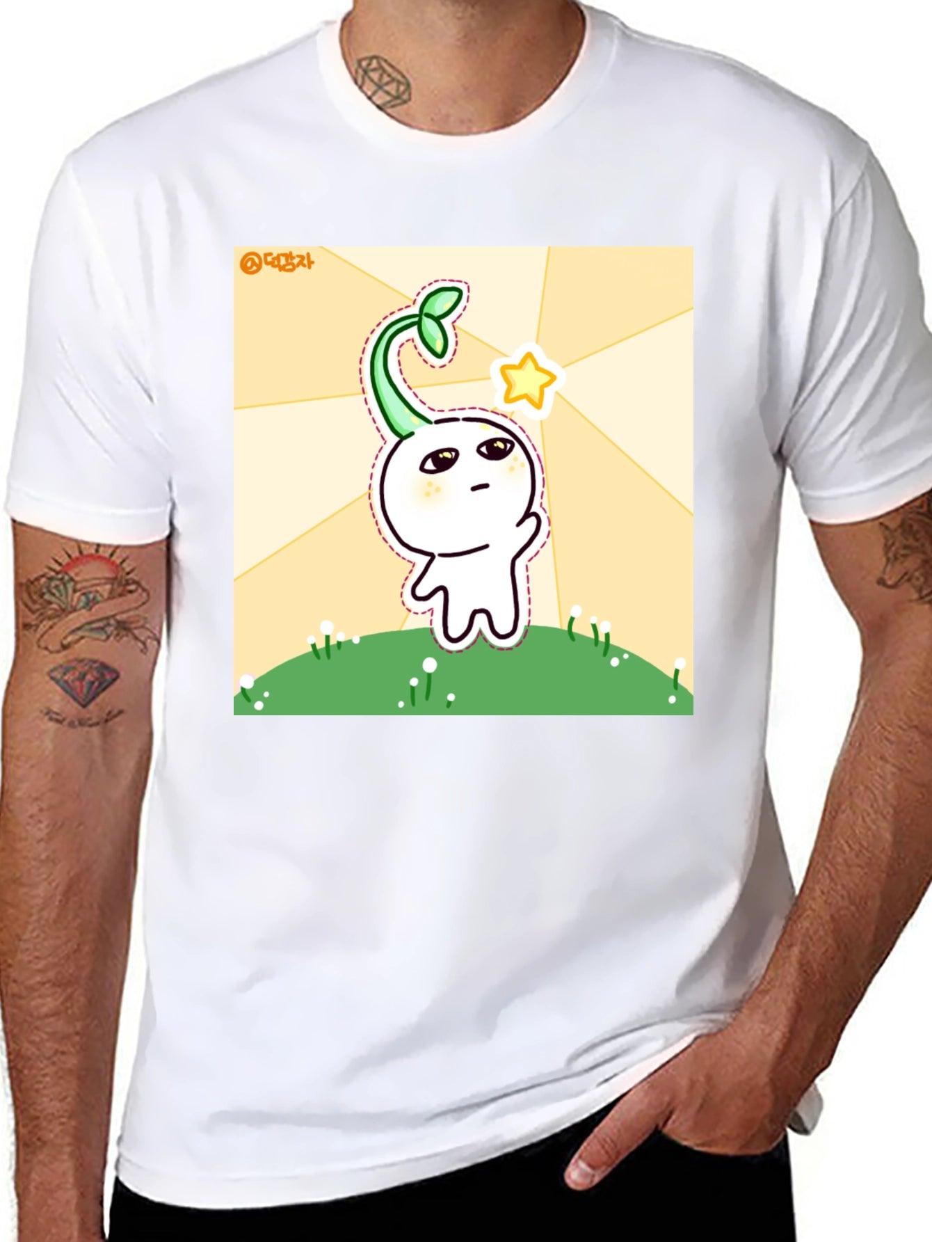 Cute Sprout Character Black T-Shirt
