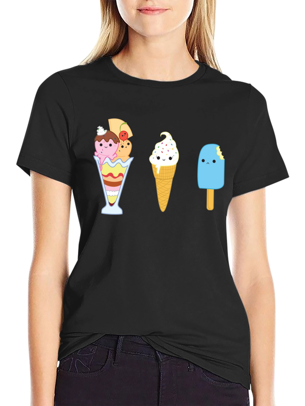 Cute Ice Cream Graphic T-Shirt - Unisex Black Tee