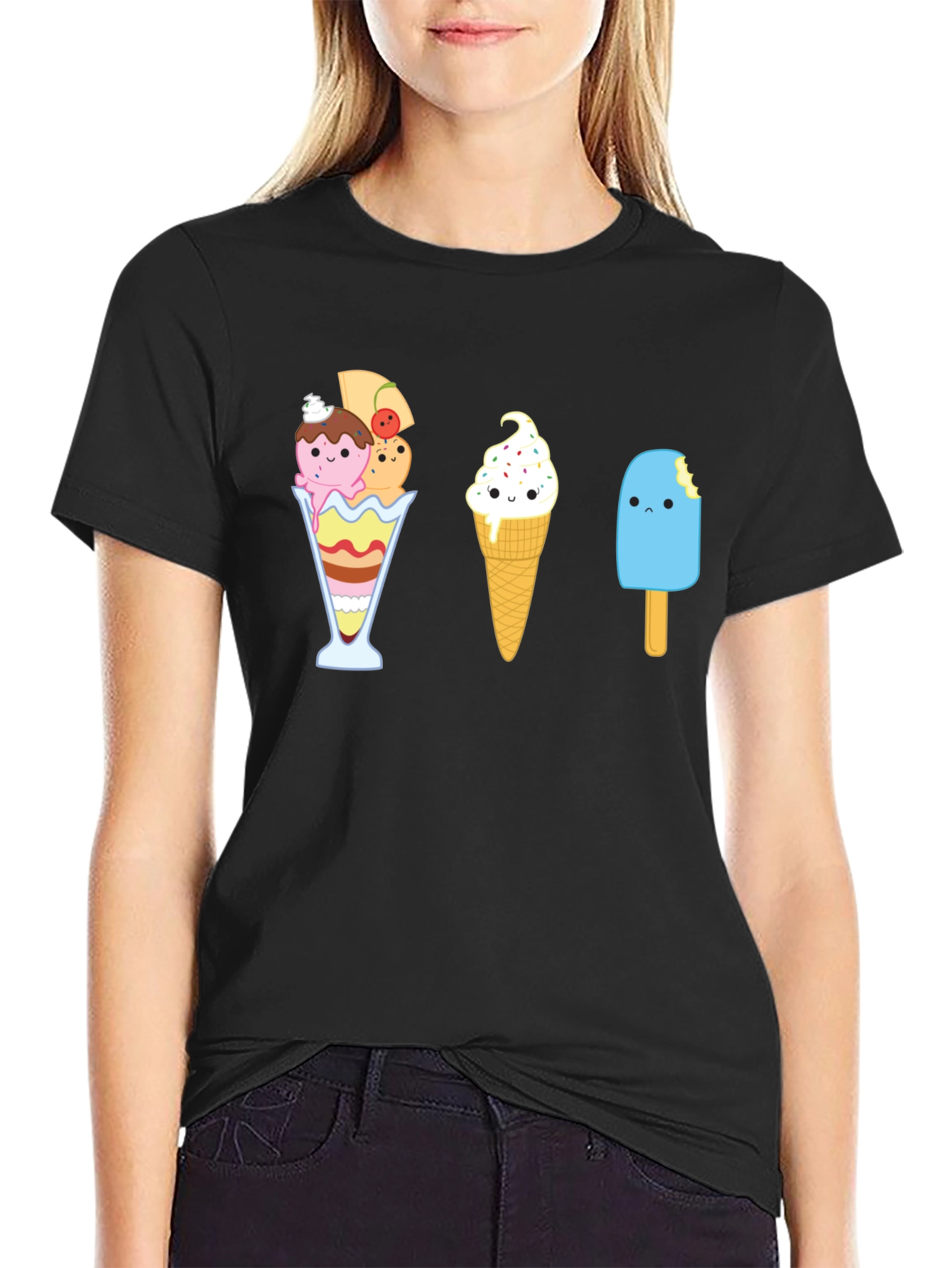 Cute Ice Cream Graphic T-Shirt - Unisex Black Tee