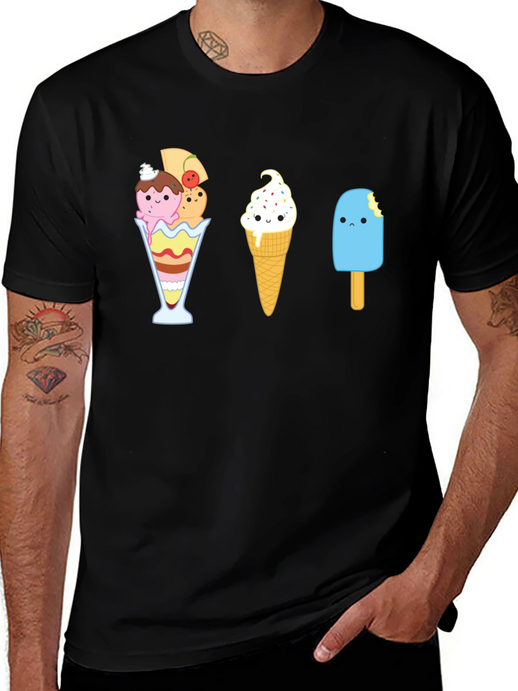 Cute Ice Cream Graphic T-Shirt - Unisex Black Tee