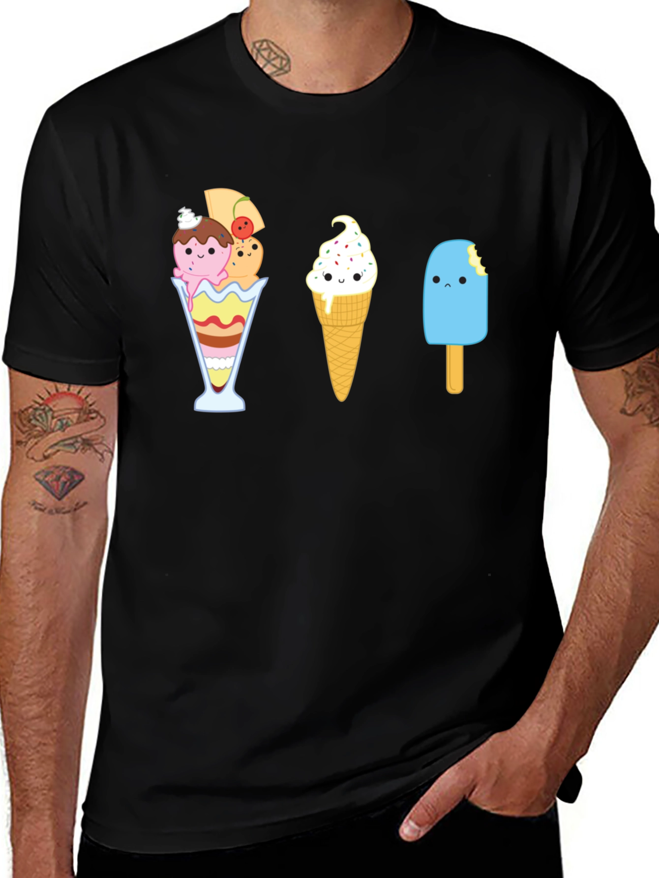 Cute Ice Cream Graphic T-Shirt - Unisex Black Tee