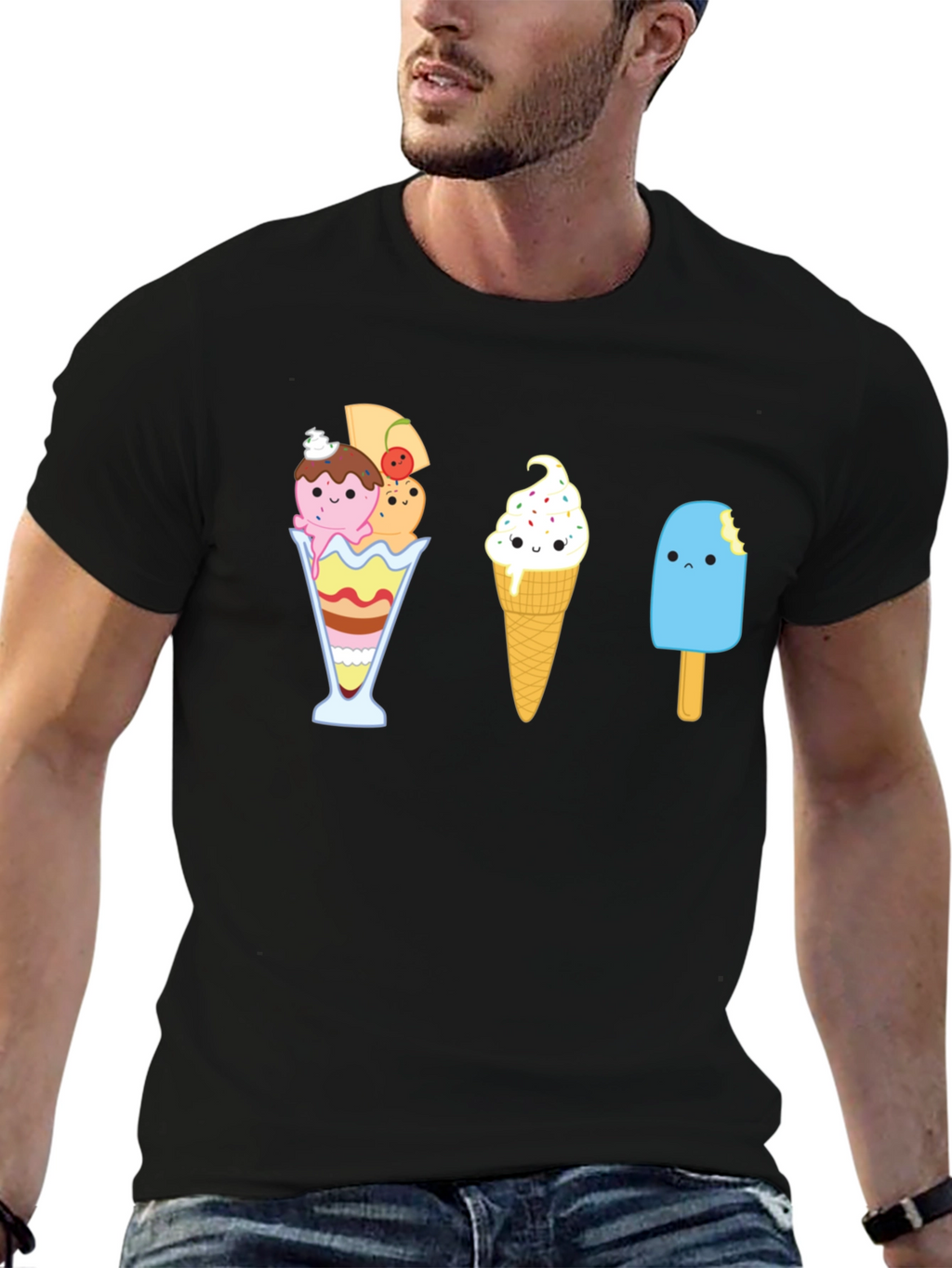 Cute Ice Cream Graphic T-Shirt - Unisex Black Tee