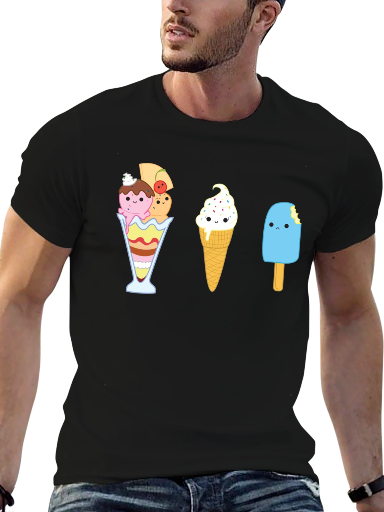 Cute Ice Cream Graphic T-Shirt - Unisex Black Tee
