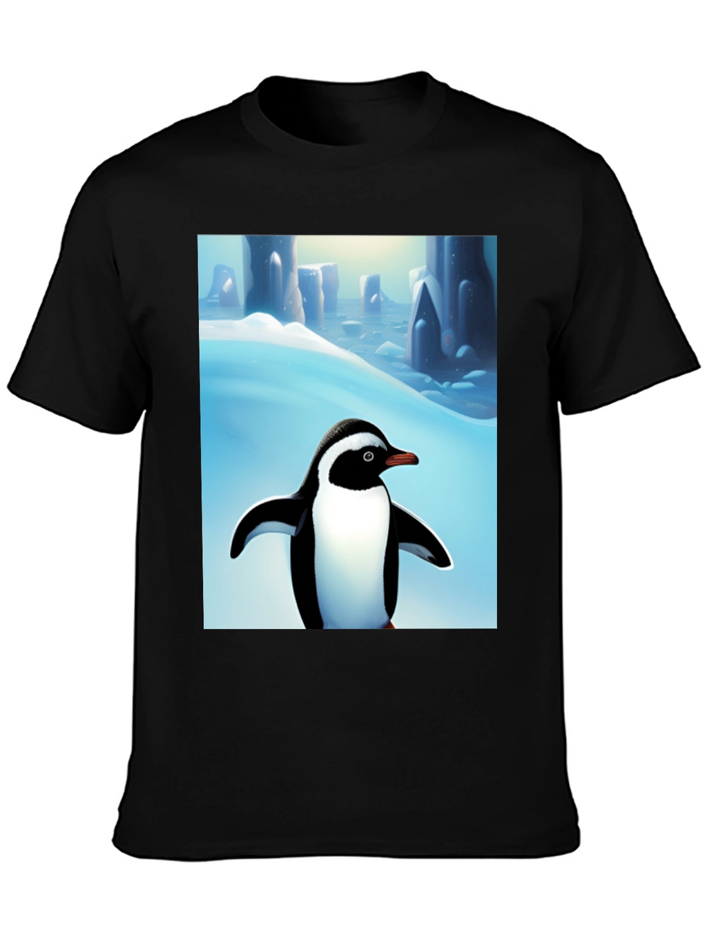 Penguin Arctic Scene Black T-Shirt