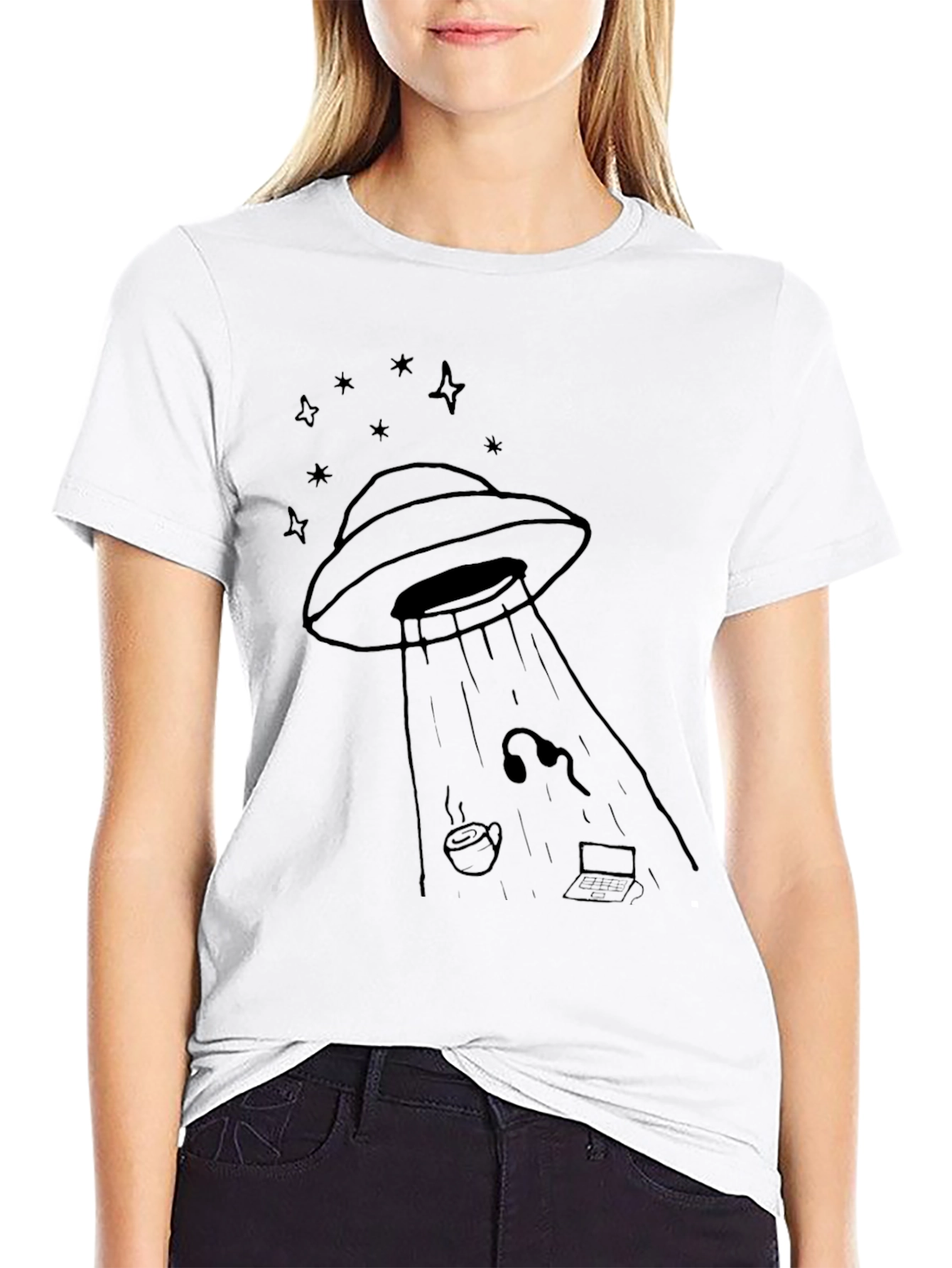 UFO Abduction Graphic Tee - Black Cotton T-Shirt