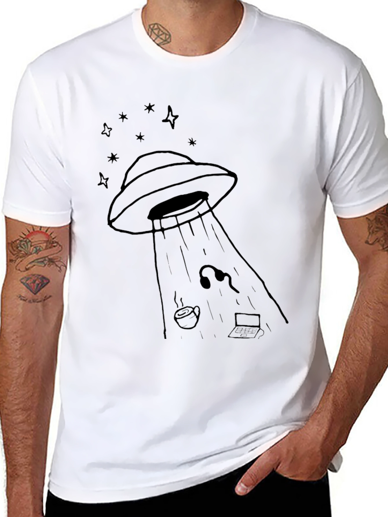 UFO Abduction Graphic Tee - Black Cotton T-Shirt
