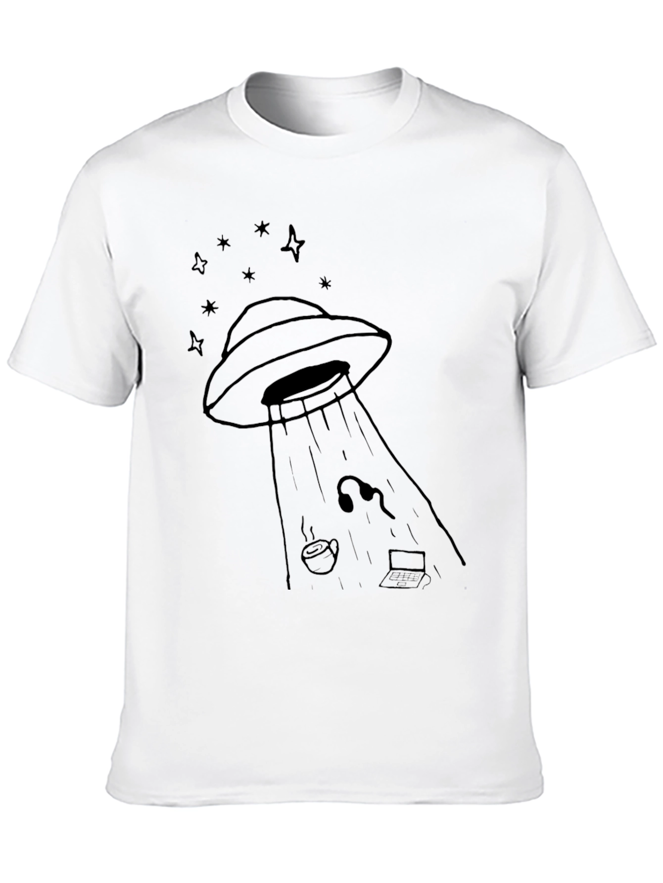 UFO Abduction Graphic Tee - Black Cotton T-Shirt