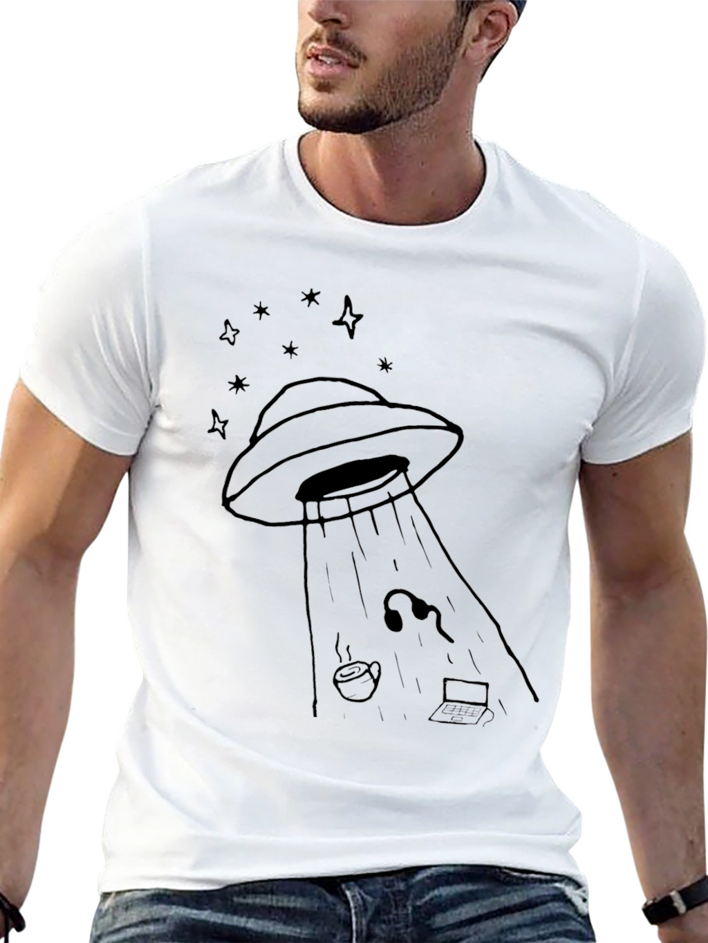 UFO Abduction Graphic Tee - Black Cotton T-Shirt