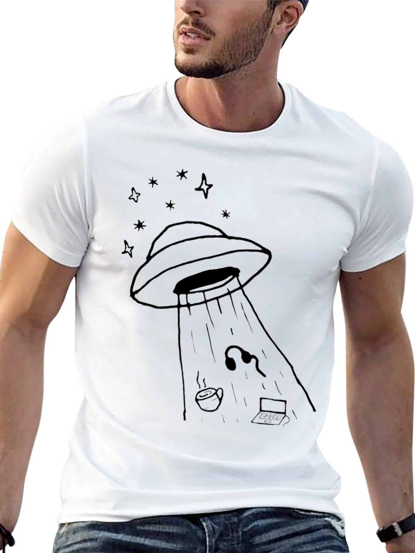 UFO Abduction Graphic Tee - Black Cotton T-Shirt