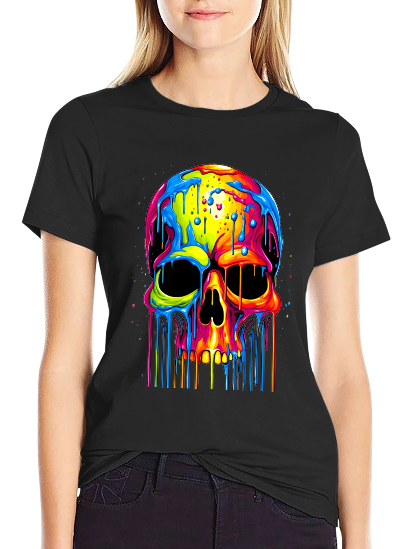 Colorful Dripping Skull Graphic Tee