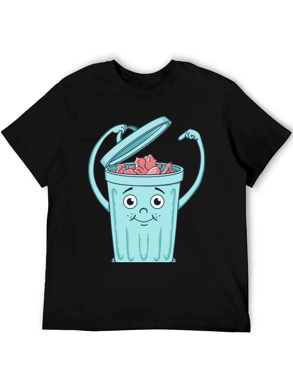 Cartoon Trash Can Graphic Tee - Black