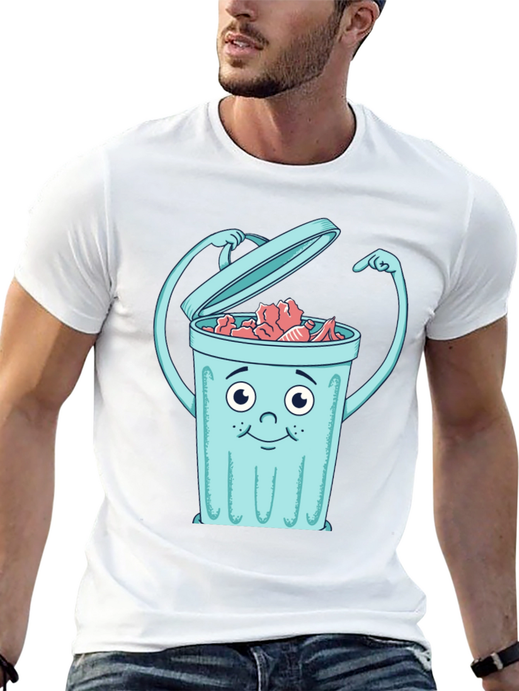 Cartoon Trash Can Graphic Tee - Black
